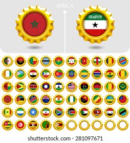 Flags of the world Jewellery collection, golden badges smooth corner shape, Africa. Part 6/6