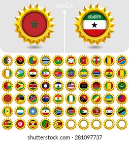Flags of the world Jewellery collection, golden badges  edgy star shape, Africa. Part 6/6