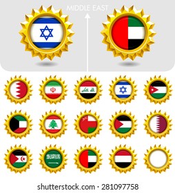 Flags of the world Jewellery collection, golden badges, Middle East. Part 5/6