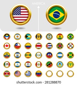 Flags of the world Jewellery collection, golden badges ring shape, America. Part 1/6