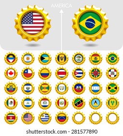 Flags of the world Jewellery collection, golden badges smooth corner shape, AMERICA. Part 1/6