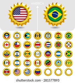 Flags of the world Jewellery collection, star shape golden badges, AMERICA. Part 1/6