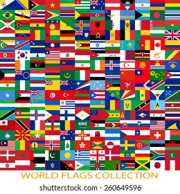 Flags of the world and  map on white background. Vector illustration.