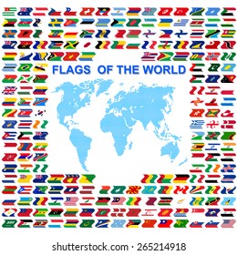 Flags of the world and  map on white background. Vector illustration.