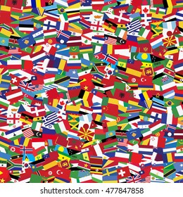 Flags of the world and map on white background. illustration.