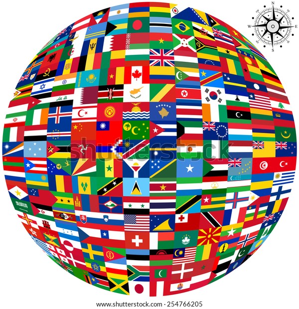 Flags World Map On White Background Stock Vector (royalty Free) 254766205