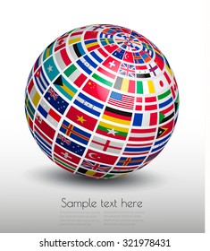 Flags of the world on a globe. Vector