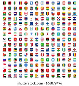 flags of the world - rounded rectangles icons with detailed emblems and official colors