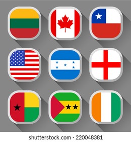 Flags of the world, rounded squares with shadow, set 01