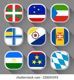 Flags of the world, rounded squares with shadow, set 10
