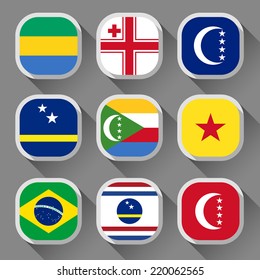 Flags of the world, rounded squares with shadow, set 18