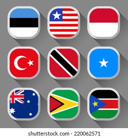 Flags of the world, rounded squares with shadow, set 16