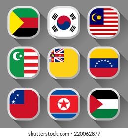 Flags of the world, rounded squares with shadow, set 22