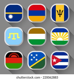 Flags of the world, rounded squares with shadow, set 21
