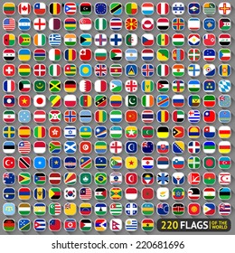 Flags of the world, rounded squares with shadow, big set (2014)