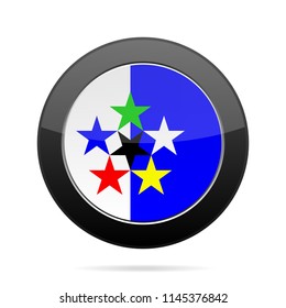 Flags of the World. Shiny black round button with shadow.