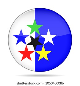 Flags of the World. Shiny round button with shadow.