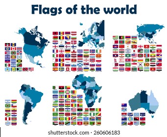 Flags of the World sorted by continents, alphabetically.