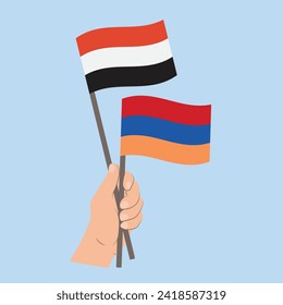 Flags of Yemen and Armenia, Hand Holding flags