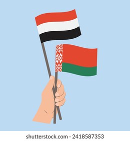 Flags of Yemen and Belarus, Hand Holding flags
