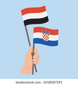 Flags of Yemen and Croatia, Hand Holding flags