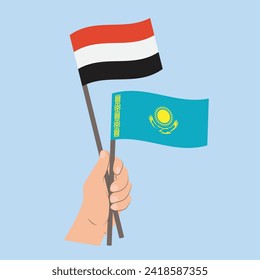Flags of Yemen and Kazakhstan, Hand Holding flags