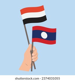 Flags of Yemen and Laos, Hand Holding flags