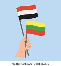 Flags of Yemen and Lithuania, Hand Holding flags