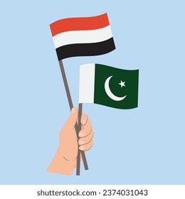 Flags of Yemen and Pakistan, Hand Holding flags