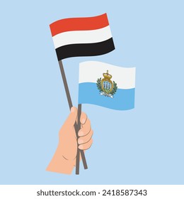 Flags of Yemen and San Marino, Hand Holding flags