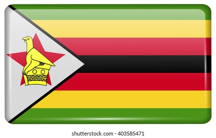 Flags of Zimbabwe in the form of a magnet on refrigerator with reflections light. Vector illustration