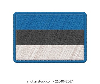 FlagsOf Estonia. Vector Photo Realistic Embroidery Patches Isolated On White Background. 
