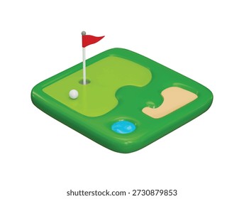 Flagstick of Golf course icon 3d render concept of golf tournament golf ball with course icon vector illustration