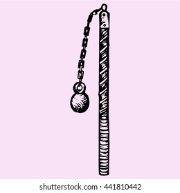 Flail medieval weapon doodle style sketch illustration hand drawn vector 