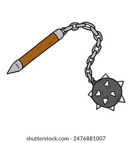 flail or morning star mace illustration hand drawn isolated vector