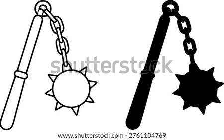 Flail vector icon illustration, in outline and silhouette design, isolated on transparent background