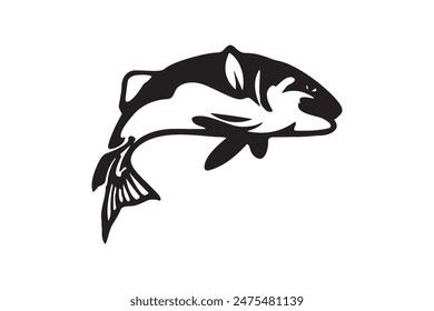 Flailing Salmon fish jumping out fishing logo