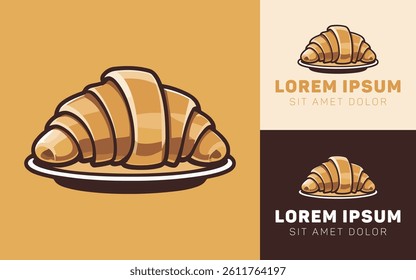 Flaky Croissant Cartoon Logo in Minimalist Style