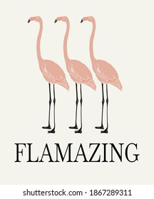 Flamazing. Vector hand drawn minimalistic illustration of flamingo. Creative artwork. Template for card, poster, banner, print for t-shirt, pin, badge, patch.