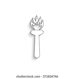 Flambeau symbol - white vector icon with  shadow
