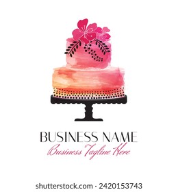 Flamboyant Cake Logo with Pink Flowers and Orange Colors