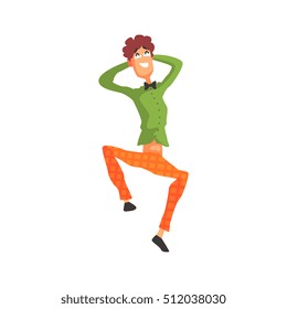 Flamboyant Know-it-all Guy Character In Green Shirt And Orange Trousers