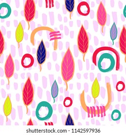 flamboyant seamless pattern with leaves and abstract brush strokes