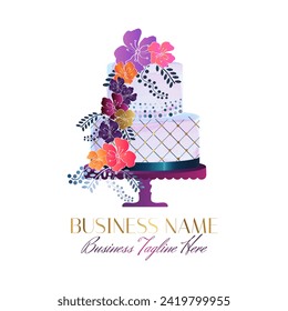 Flamboyant Tropical Cake Logo with Colorful Flowers 