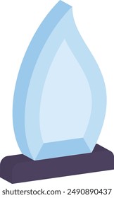 Flame Accent Blue Glass with black base Award isometric concept, Jade rounded beveled edge vector icon design, token of recognition symbol, Expression gratitude sign distinctive insignia illustration