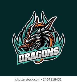 Flame Arround Dragon Esport Logo Template