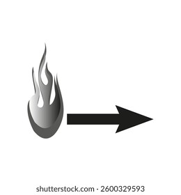 Flame arrow icon. Heat direction symbol. Dynamic graphic element. Vector fiery design.
