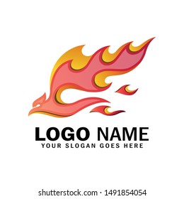 Flame bird phoenix logo design, falcon, eagle, hawk vector icon
