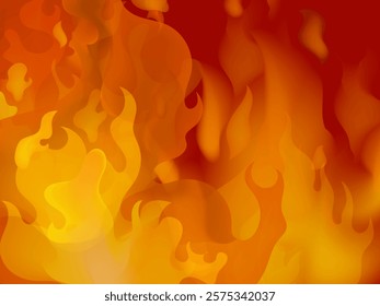 Flame, blaze, bonfire, fire sparks effect background on dark vector illustration design.