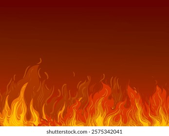 Flame, blaze, bonfire, fire sparks effect background on dark vector illustration design.